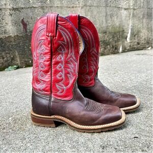 Tony Lama‎ Cowboy Boots Women's Size 6.5 Red Brown Square Toe Cowgirl Western
